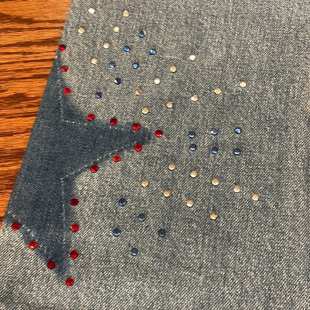 NWT TOMMY JEANS VINTAGE woman’s Star dazzle rhinestone flare  jeans high slits 9 - Picture 9 of 17